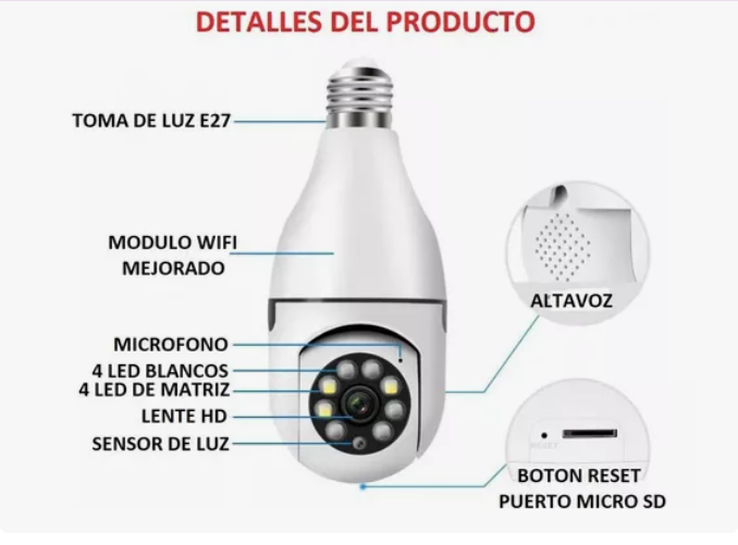 Bombillo Cámara de Seguridad 360° FULL HD 1080P