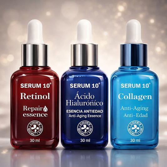Combo Antiedad Intensivo de Sérums (Retinol + Ácido Hialurónico + Colágeno)
